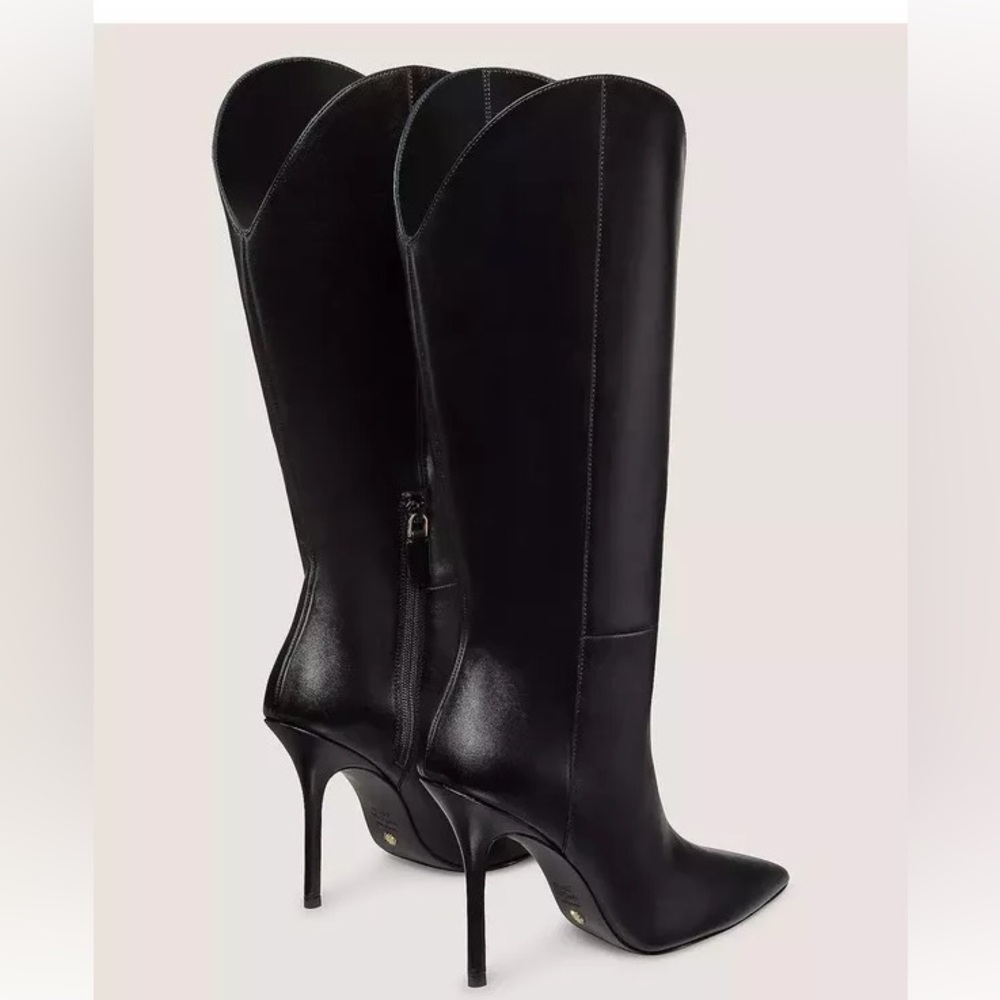 Stuart Weitzman Black Leather Over-the-Knee Pointed Toe Stiletto Boots - Picture 4 of 14